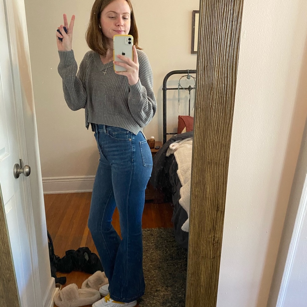 Super high rise flare blue jeans